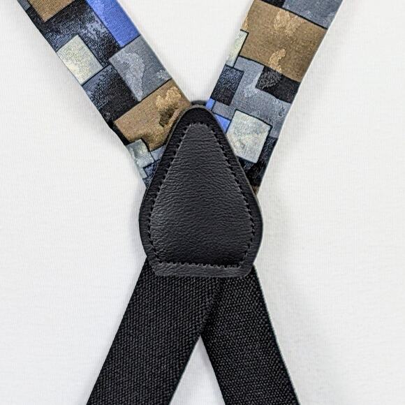 Retro Y-Back Suspenders Clip On Adjustable 90s Geometric Brown Blue Black Gray - Picture 4 of 8